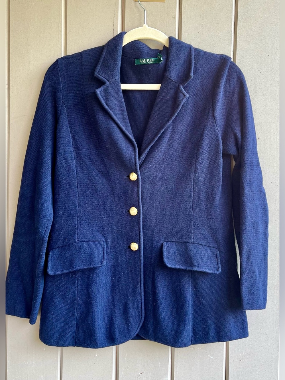 Lauren Ralph Lauren Women's Size M Navy Knit Sweater Blazer Gold Buttons Preppy